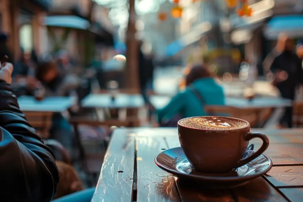 Cappuccino on outdoor café table