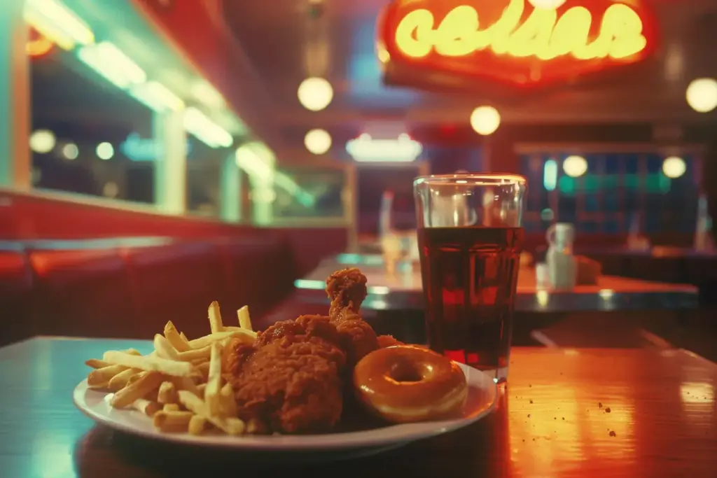 Fried chicken meal in retro diner